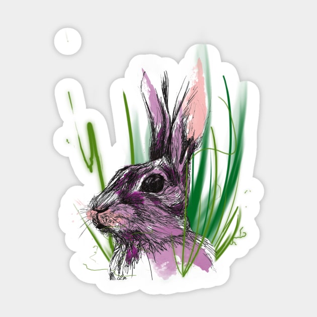 Rabbit in tall grass - animal portrait artwork Sticker by InkLove